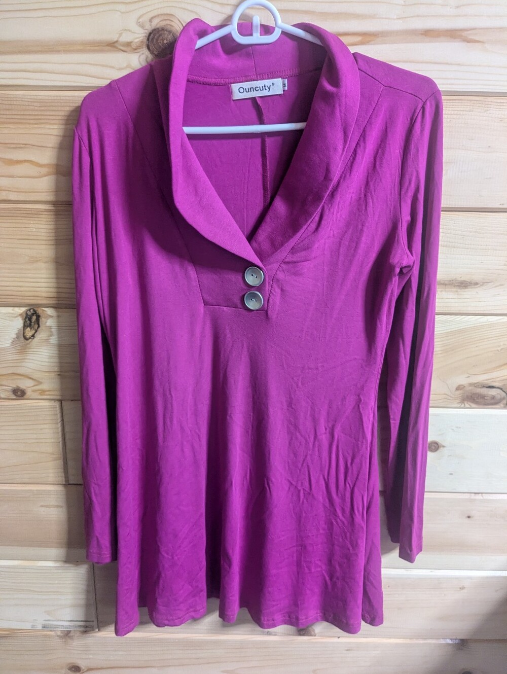 Ouncuty Medium Purple Tone Long Sleeve Blouse Shirt Top With Decorative Buttons